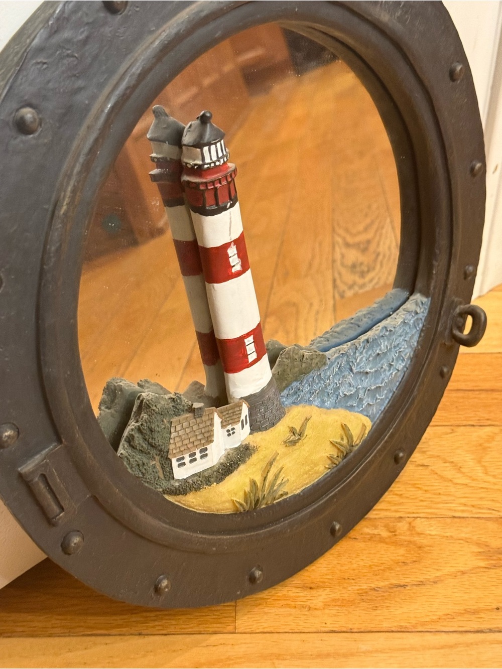 Nautical Red & White Lighthouse Wall Decor Mirror.